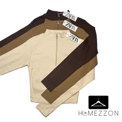 کراپ بافت نیم تنه زیپ دار زارا وارداتی | در 6 رنگ بسیار جذاب